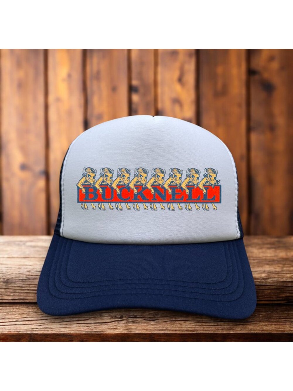 Bucknell Mens Trucker Hat Navy Snapback 1950s Vintage Logo Retro Baseball Cap